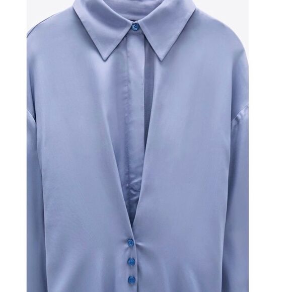 ZARA Dress Satin Effect Shirt Dress Size Small • BLOGGER FAVORITE • - Picture 7 of 11